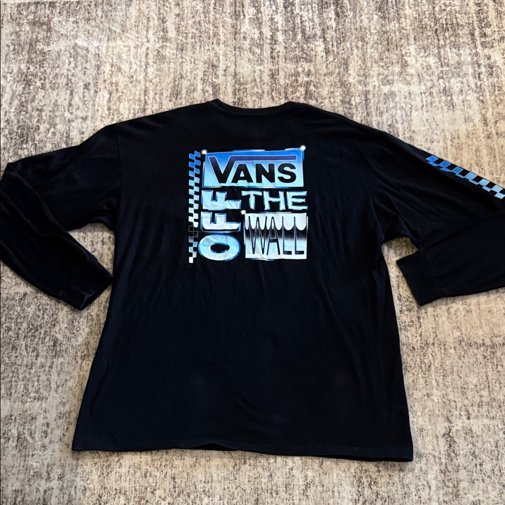 Vans Off the Wall Black Blue Long Sleeve Graphic Shirt Mens sz XL X Large